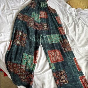 Bohemian Patchwork Wide-Leg Pants